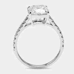 Pre Owned 2.80 cts Cushion Cut and Round Lab Grown Diamond 18k White Gold Ring Size 52