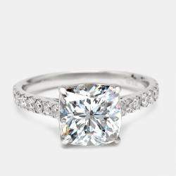 Pre Owned 2.80 cts Cushion Cut and Round Lab Grown Diamond 18k White Gold Ring Size 52