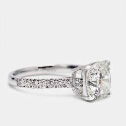 Pre Owned 2.80 cts Cushion Cut and Round Lab Grown Diamond 18k White Gold Ring Size 52