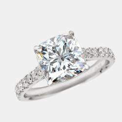 Pre Owned 2.80 cts Cushion Cut and Round Lab Grown Diamond 18k White Gold Ring Size 52
