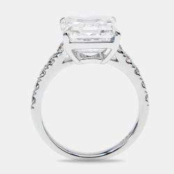 Pre Owned 5.50 cts Asscher and Round Lab Grown Diamond 18k White Gold Ring Size 52