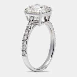 Pre Owned 2.80 cts Cushion Cut and Round Lab Grown Diamond 18k White Gold Ring Size 53