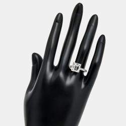 5.50 cts Asscher and Round Lab Grown Diamond 18k White Gold Ring Size 53