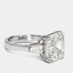 Pre Owned 11.00 cts Asscher Cut and Trapezoid Lab Grown Diamond 18k White Gold Ring Size 51