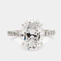 Pre Owned 5.25 cts Oval and Round Lab Grown Diamond 18k White Gold Ring Size 51