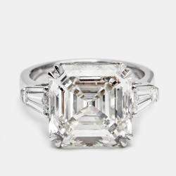 Pre Owned 11.00 cts Asscher Cut and Trapezoid Lab Grown Diamond 18k White Gold Ring Size 52