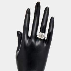 Pre Owned 11.00 cts Asscher Cut and Trapezoid Lab Grown Diamond 18k White Gold Ring Size 52