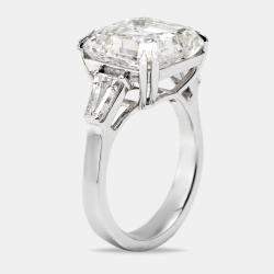 Pre Owned 11.00 cts Asscher Cut and Trapezoid Lab Grown Diamond 18k White Gold Ring Size 52