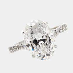 Pre Owned 5.25 cts Oval and Round Lab Grown Diamond 18k White Gold Ring Size 52
