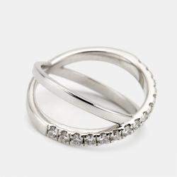 Pre Owned 0.65 cts Round Brilliant Lab Grown Diamond 18k White Gold Ring Size 52