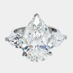 Pre Owned 12 cts Pear Brilliant Cut Lab Grown Diamond 18k White Gold Ring Size 52