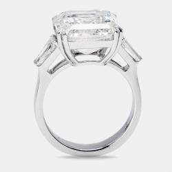 11.00 cts Asscher Cut and Trapazoid Lab Grown Diamond 18k White Gold Ring Size 54