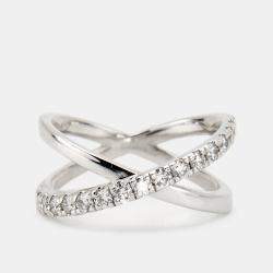 Pre Owned 0.65 cts Round Brilliant Lab Grown Diamond 18k White Gold Ring Size 54