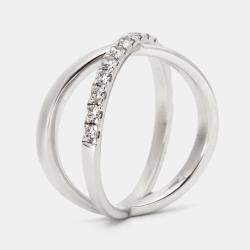 Pre Owned 0.65 cts Round Brilliant Lab Grown Diamond 18k White Gold Ring Size 54