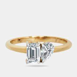 1.00 cts Emerald Cut and Pear Lab Grown Diamond 18k Yellow Gold Ring Size 51