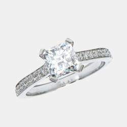 Pre Owned 2.40 cts Princess and Round Lab Grown Diamond 18k White Gold Ring Size 52