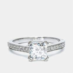 Pre Owned 2.40 cts Princess and Round Lab Grown Diamond 18k White Gold Ring Size 54