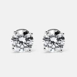 Pre Owned 6.00 cts Round Brilliant Cut 18k White Gold Lab Grown Diamonds Solitaire Stud Earrings