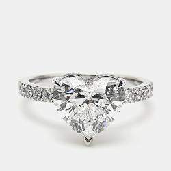 Pre Owned 3.60 cts 18k White Gold Heart Brilliant Round Brilliant Lab Grown Diamonds Ring Size 52