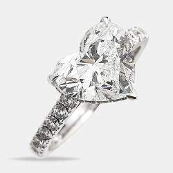 Pre Owned 3.60 cts 18k White Gold Heart Brilliant Round Brilliant Lab Grown Diamonds Ring Size 53