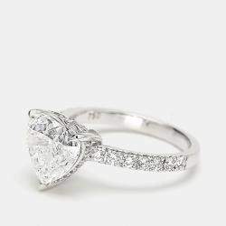 Pre Owned 3.60 cts 18k White Gold Heart Brilliant Round Brilliant Lab Grown Diamonds Ring Size 54
