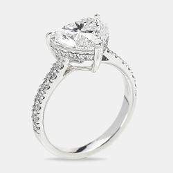 Pre Owned 3.60 cts 18k White Gold Heart Brilliant Round Brilliant Lab Grown Diamonds Ring Size 54