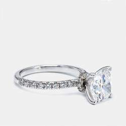 Pre Owned 3.50 cts Cushion Round Cut 18k White Gold Lab Grown Diamonds Ring Size 52