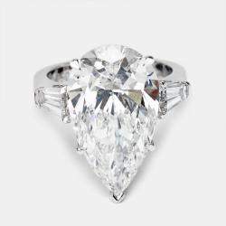 Pre Owned 11.00 cts Pear Cut and Trapezoid Lab Grown Diamond 18k White Gold Ring Size 52