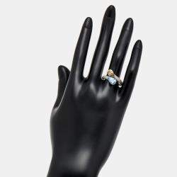 Pre Owned 3 cts Fancy Color Pear and Round Lab Grown Diamond 18k White Gold Ring Size 51