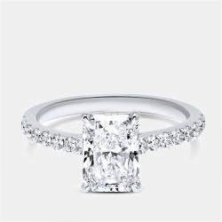 Pre Owned 1.9 cts Radiant and Round Lab Grown Diamond 18k White Gold Ring Size 51