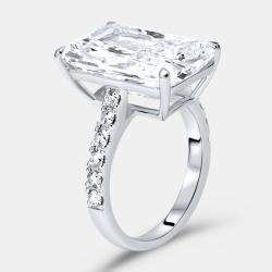 Pre Owned 10.50 cts Radiant Cut and Round Lab Grown Diamond 18k White Gold Ring Size 51