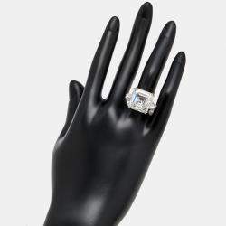 Pre Owned 23.2 cts Asscher, Trapezoid and Round Lab Grown Diamond 18k White Gold Ring Size 51