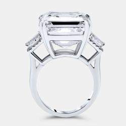 Pre Owned 23.2 cts Asscher, Trapezoid and Round Lab Grown Diamond 18k White Gold Ring Size 51