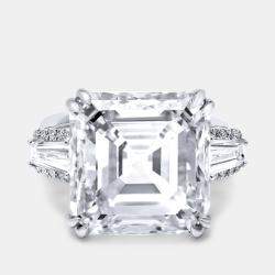 Pre Owned 23.2 cts Asscher, Trapezoid and Round Lab Grown Diamond 18k White Gold Ring Size 51