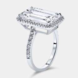 Pre Owned 7.59 cts Emerald Cut and Round Lab Grown Diamond 18k White Gold Ring Size 51
