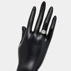 Pre Owned 3.4 cts Cushion and Round Lab Grown Diamond 18k White Gold Ring Size 51