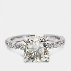 Pre Owned 3.4 cts Cushion and Round Lab Grown Diamond 18k White Gold Ring Size 51