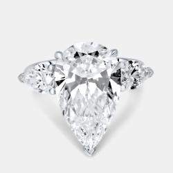 Pre Owned 7.7 cts Pear Brilliant Lab Grown Diamond 18k White Gold Ring Size 51
