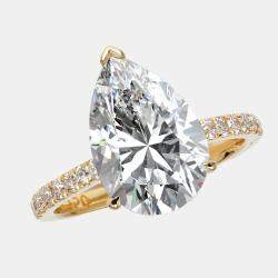 Pre Owned 4.3 cts Pear and Round Lab Grown Diamond 18k Yellow Gold Ring Size 51