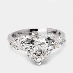 Pre Owned 4.5 cts Heart and Pear Lab Grown Diamond 18k White Gold Ring Size 51