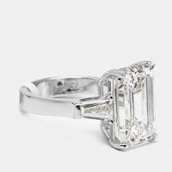 Pre Owned 10.00 cts Emerald Cut and Trapezoid Lab Grown Diamond 18k White Gold Ring Size 51