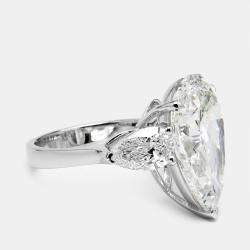 Pre Owned 4 cts Pear Brilliant Lab Grown Diamond 18k White Gold Ring Size 52