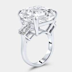 Pre Owned 23.2 cts Asscher, Trapezoid and Round Lab Grown Diamond 18k White Gold Ring Size 52
