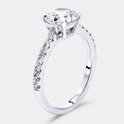 Pre Owned 1.8 cts Cushion and Round Lab Grown Diamond 18k White Gold Ring Size 52