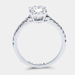 Pre Owned 1.8 cts Cushion and Round Lab Grown Diamond 18k White Gold Ring Size 52