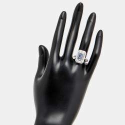 Pre Owned 7.59 cts Emerald Cut and Round Lab Grown Diamond 18k White Gold Ring Size 52