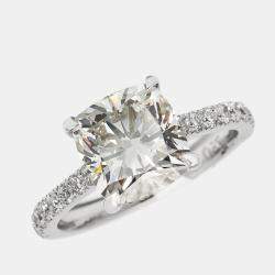 Pre Owned 3.4 cts Cushion and Round Lab Grown Diamond 18k White Gold Ring Size 52