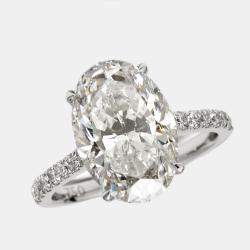Pre Owned 5.3 cts Oval and Round Lab Grown Diamond 18k White Gold Ring Size 52