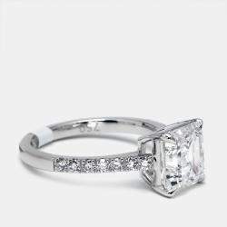 Pre Owned 3.3 cts Princess and Round Lab Grown Diamond 18k White Gold Ring Size 52