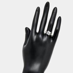 Pre Owned 3.3 cts Princess and Round Lab Grown Diamond 18k White Gold Ring Size 52